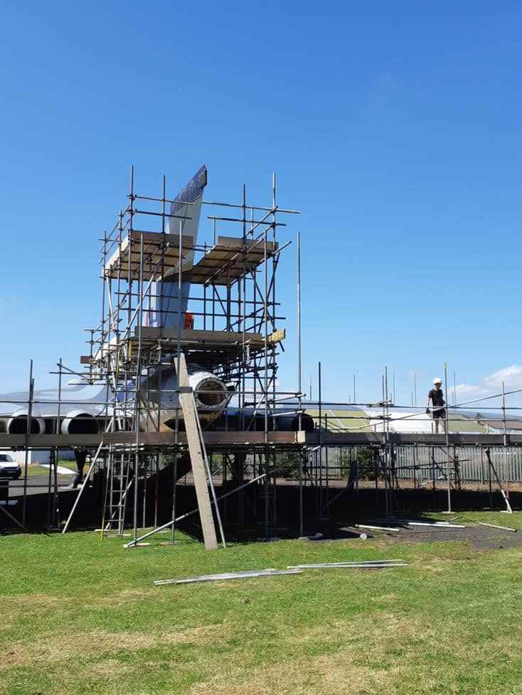 Scaffolding goes on the rear of the Vulcan