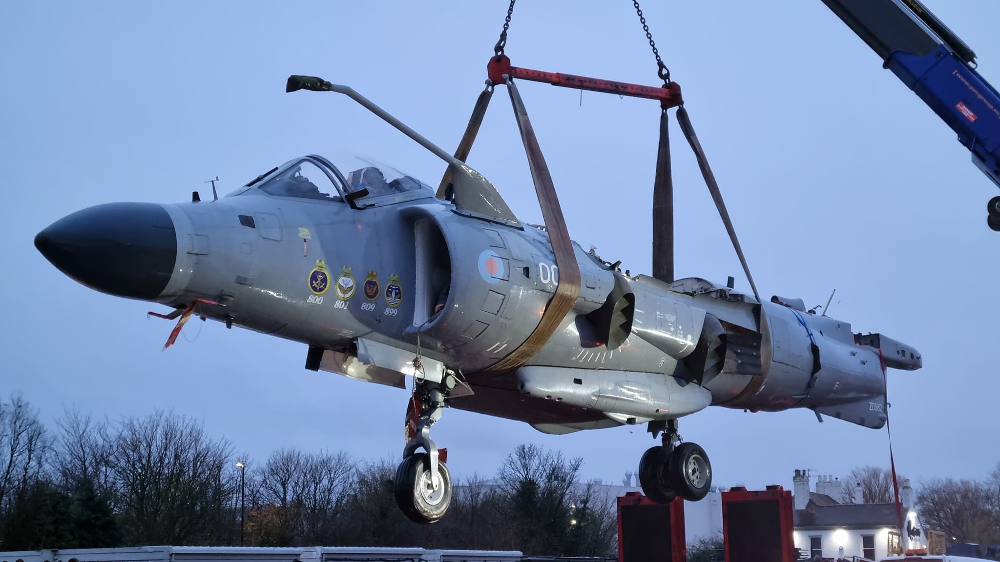 Sea Harrier lifted from the transporter